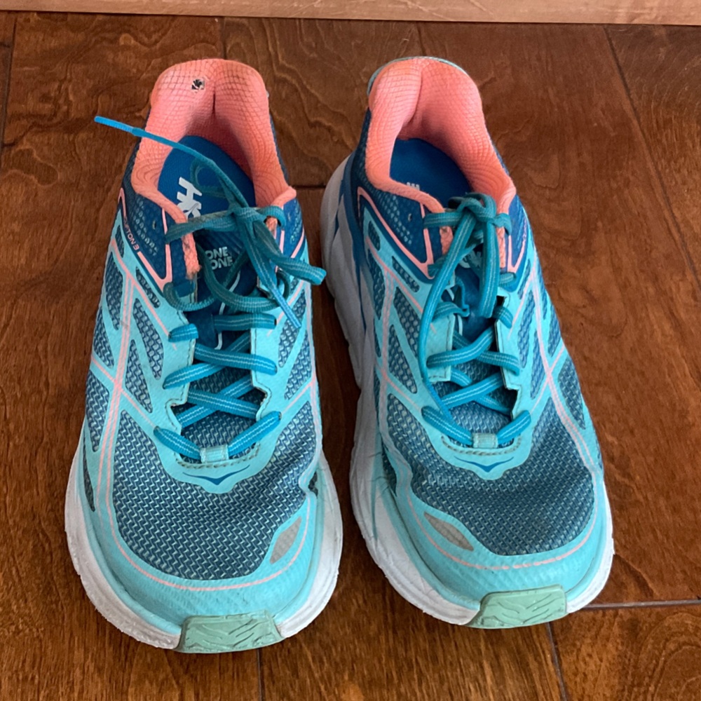Hoka One One Teal and Coral Athletic Shoes